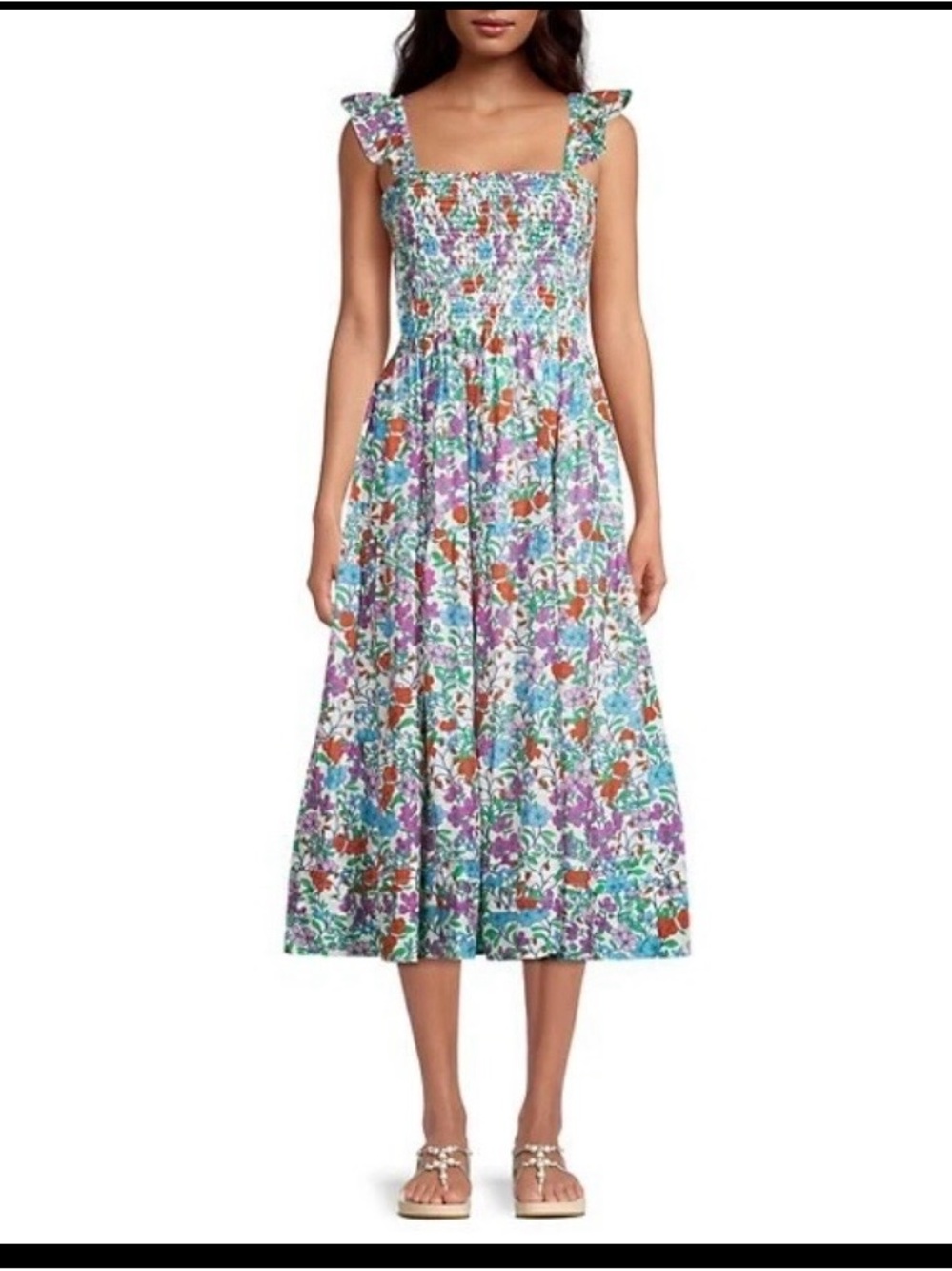 Roller Rabbit Multi-Color Floral Smocked Midi Dress